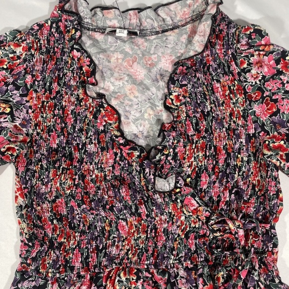 NWT Topshop [ 6 US ] Smocked Ruffle Floral Wrap Top in Mid Blue Multi‎ - Picture 6 of 12